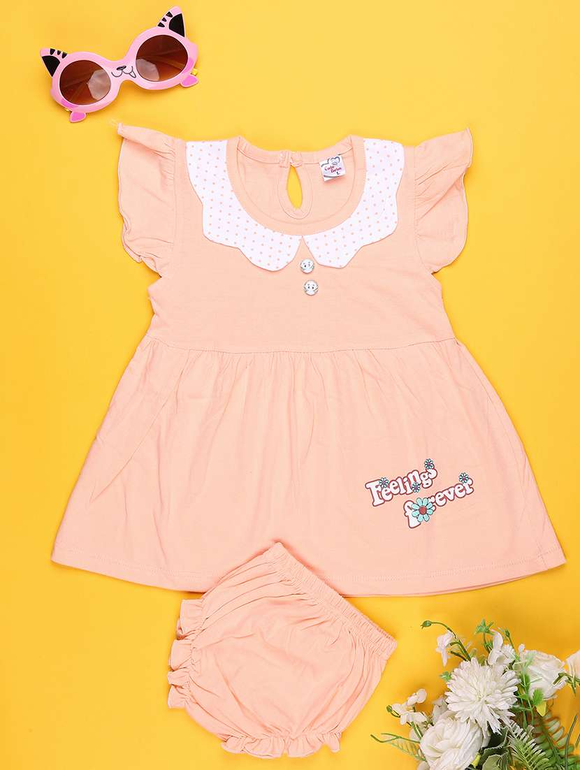 girls printed short sleeve frock with blommer