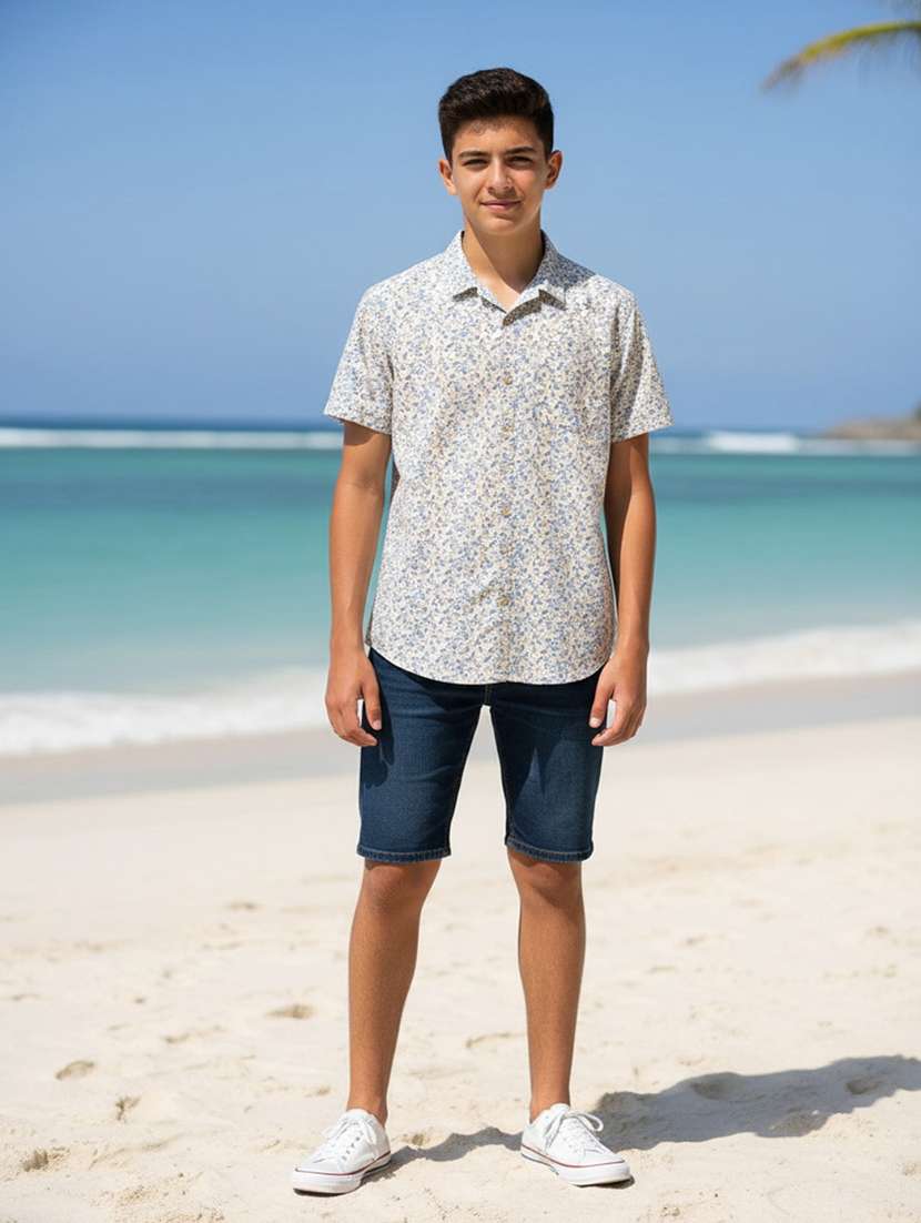 boys printed short sleeve collared shirt