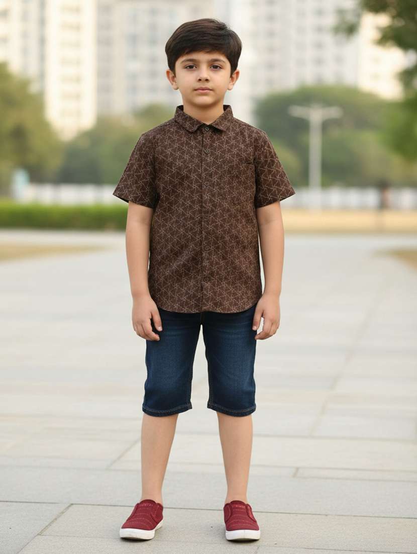 boys printed short sleeve collared shirt
