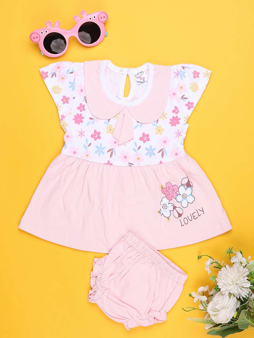 girls printed short sleeve frock with blommer