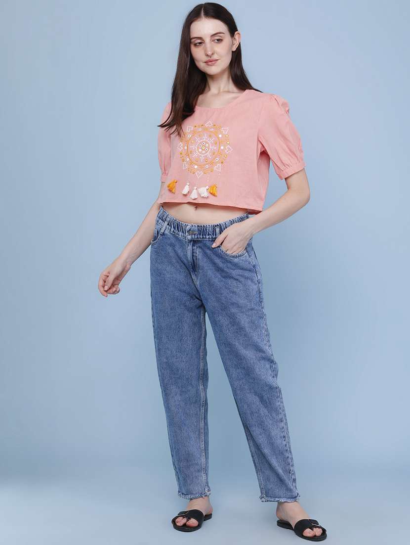 women embroidered short sleeves crop top - 22337473 -  Standard Image - 5