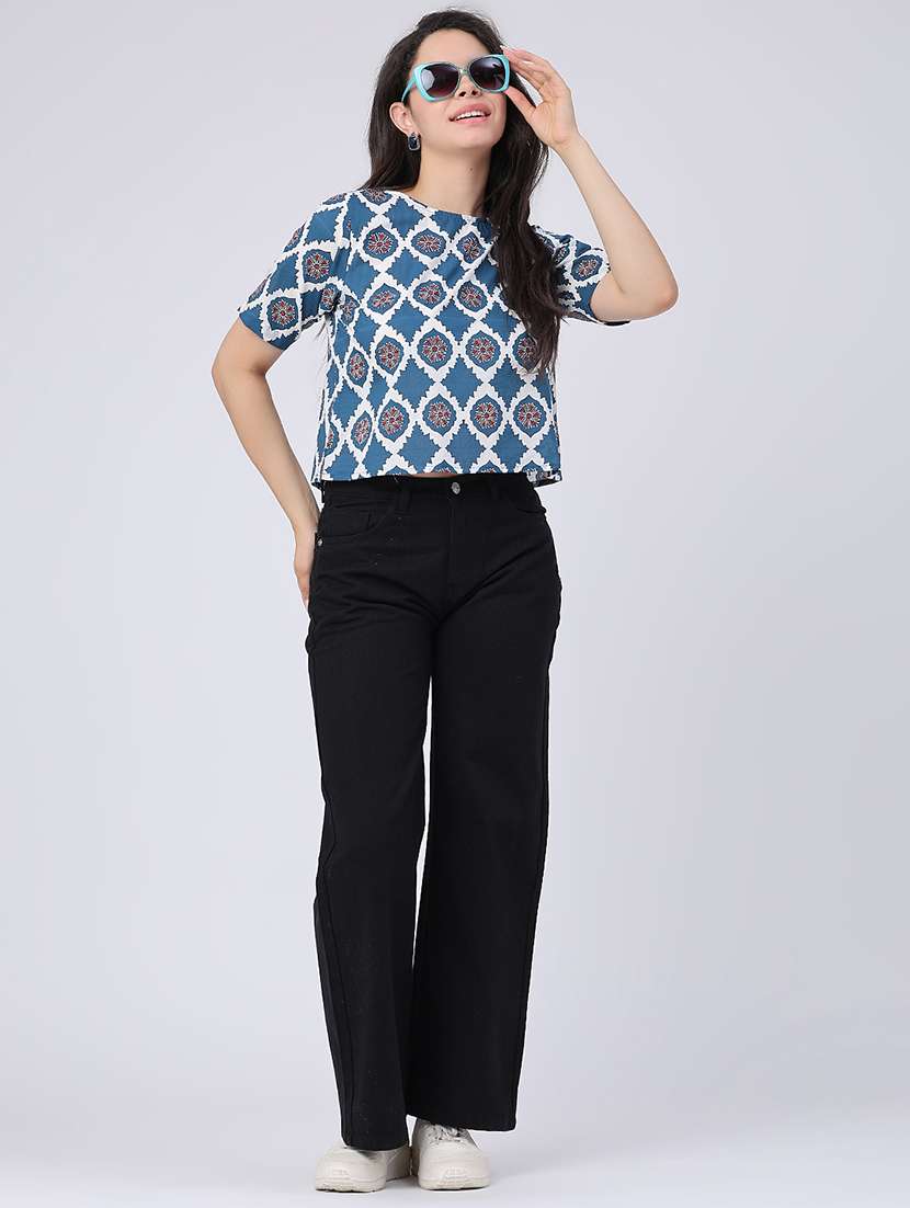 women printed round neck crop top - 22337475 -  Standard Image - 5
