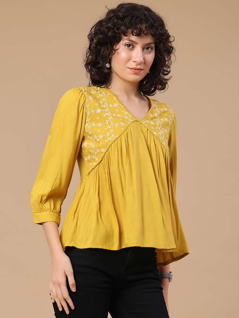 women embroidered v neck flared top - 22337478 -  Standard Image - 3
