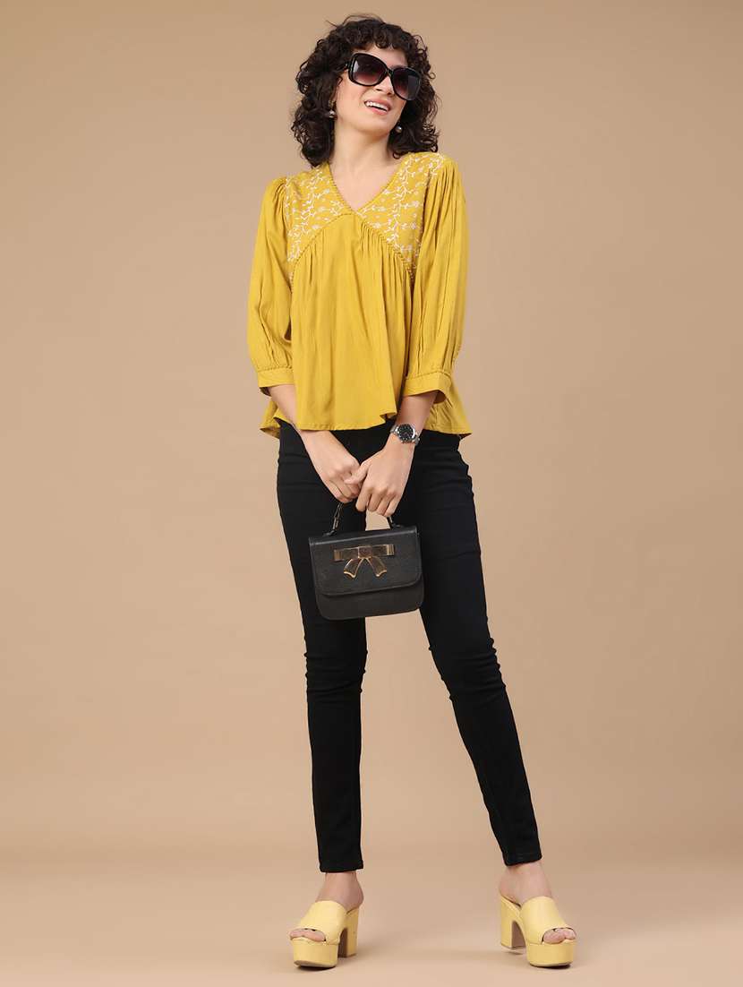 women embroidered v neck flared top - 22337478 -  Standard Image - 5