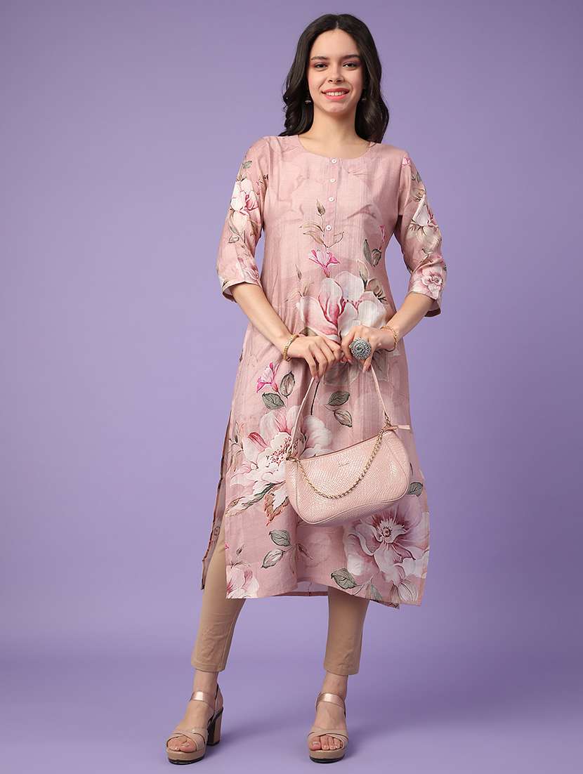 peach cotton straight kurta