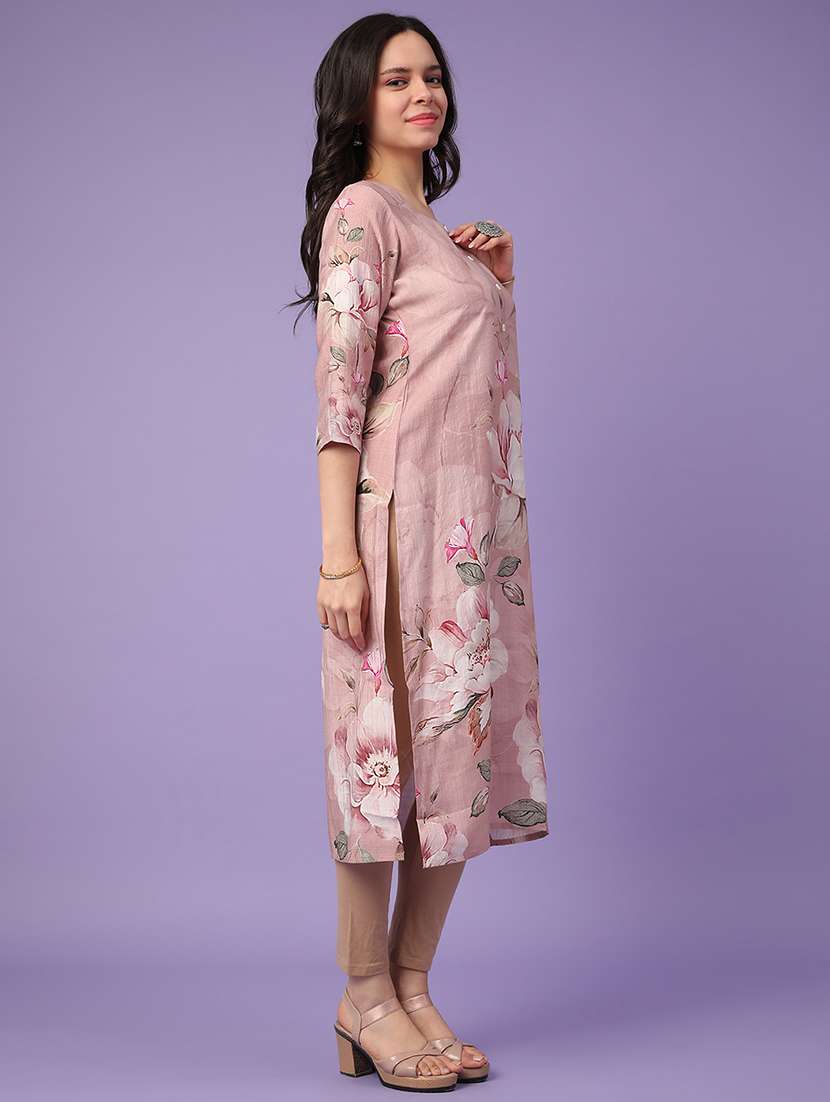 peach cotton straight kurta - 22337491 -  Standard Image - 3