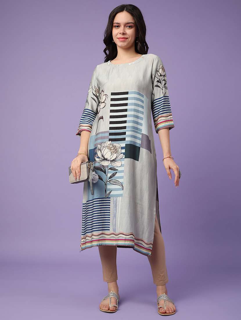 grey cotton straight kurta