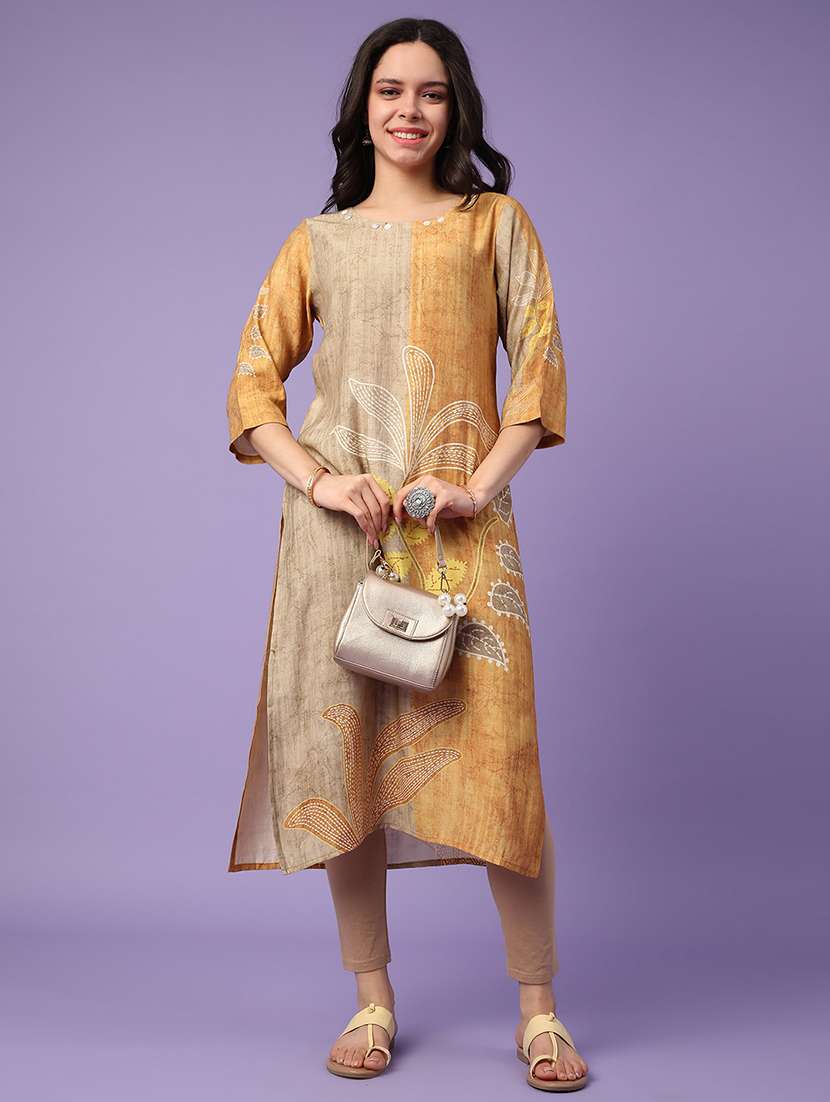 yellow cotton straight kurta