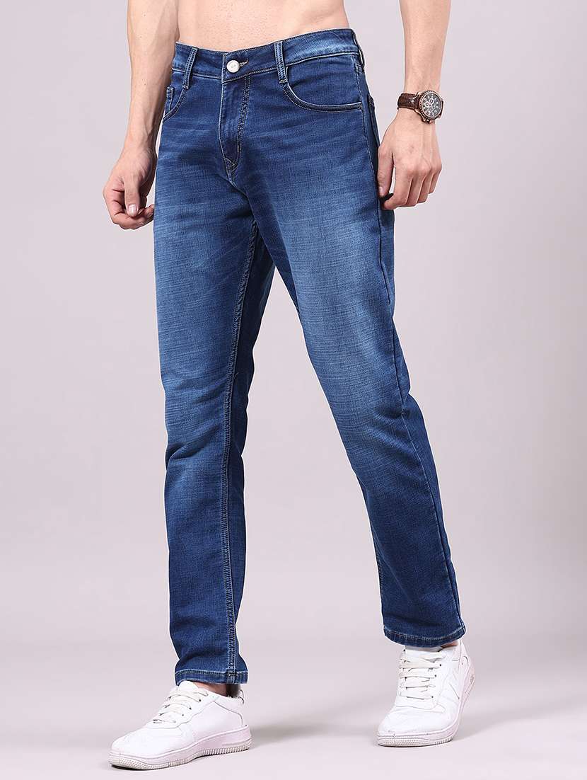 men washed mid rise full length slim fit jeans