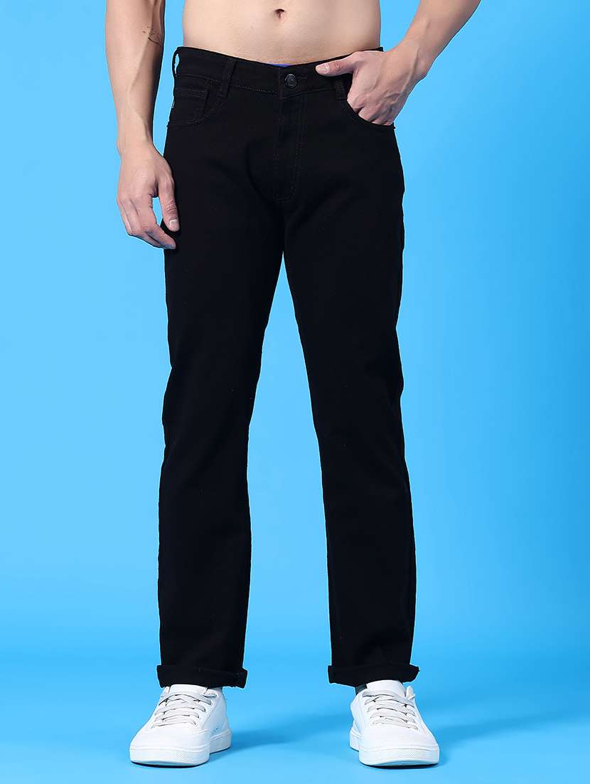 men plain mid rise full length straight jeans