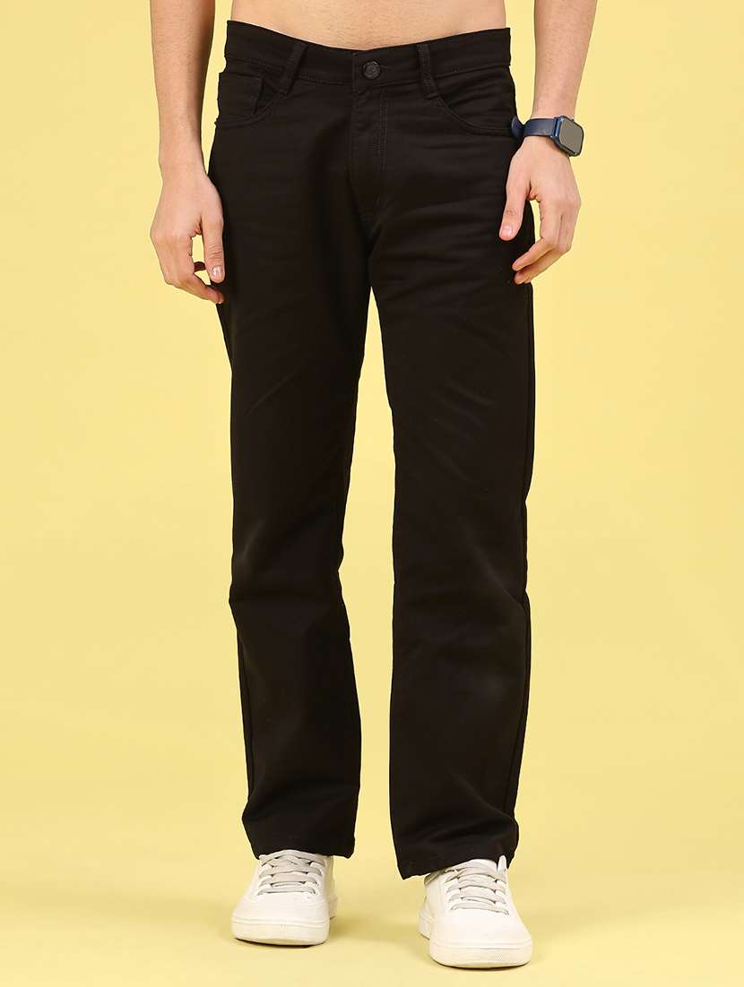 men plain mid rise full length straight jeans