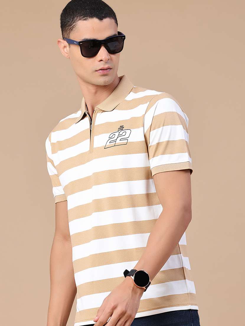 men striped short sleeve regular fit polo t-shirt