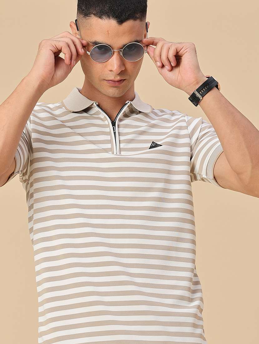 men striped short sleeve regular fit polo t-shirt