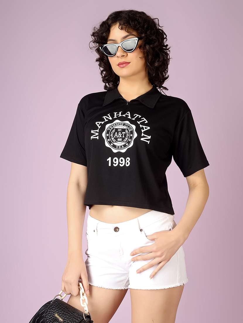 women printed short sleeve polo t-shirt