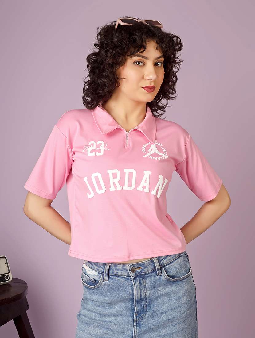 women printed short sleeve polo t-shirt