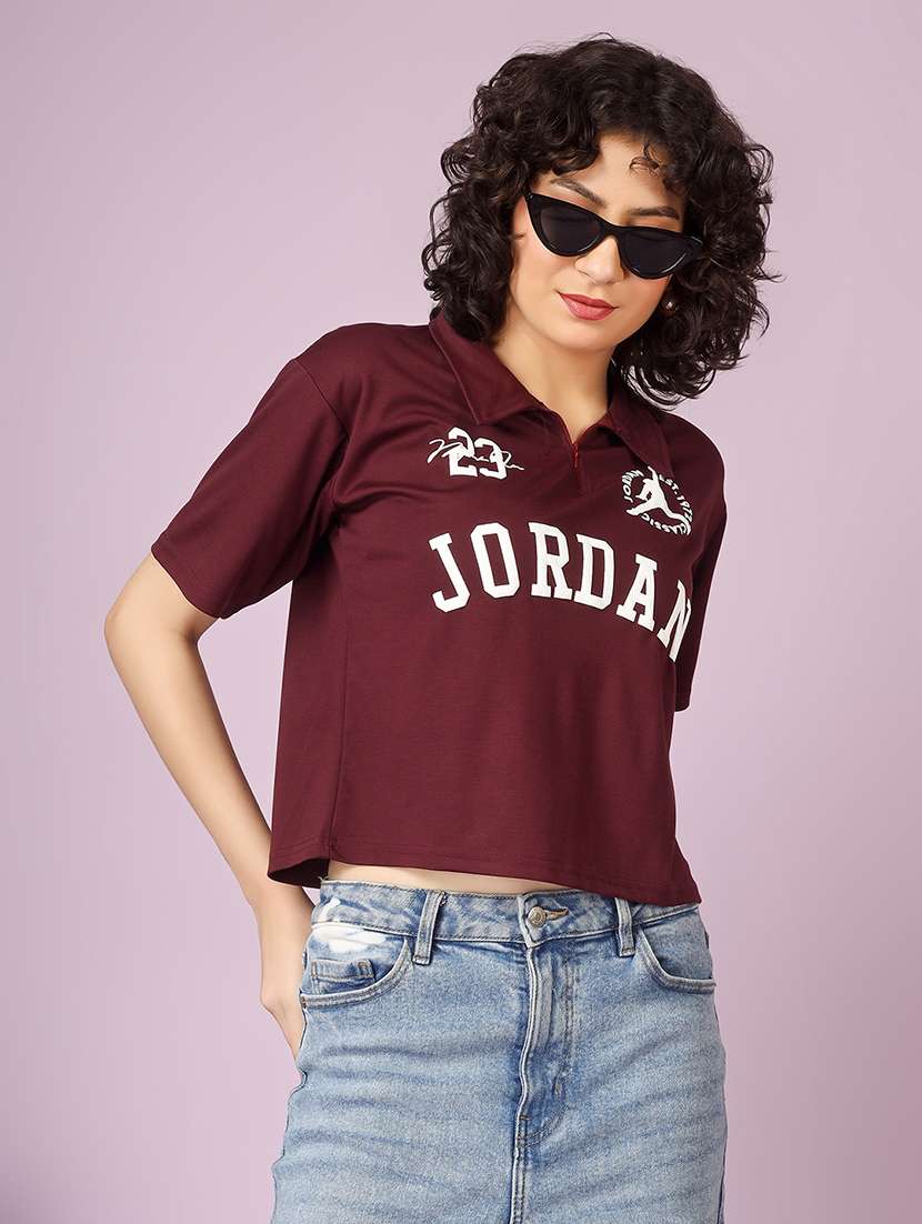 women printed short sleeve polo t-shirt