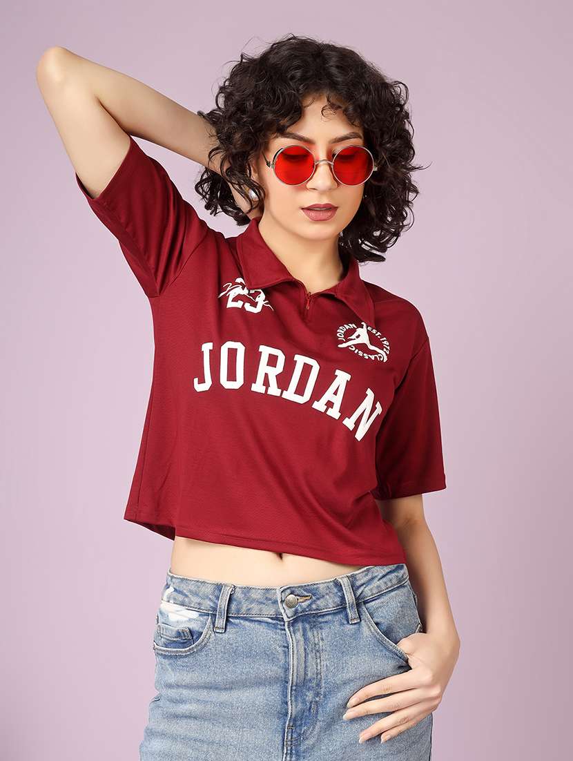 women printed short sleeve polo t-shirt