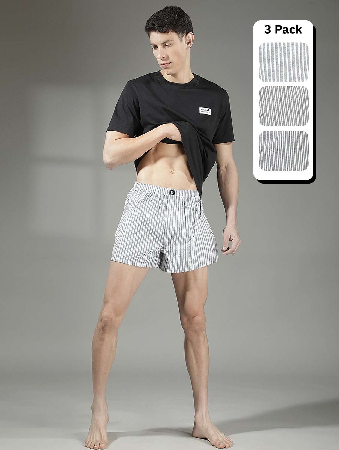 men pack of 3 striped regular fit boxer