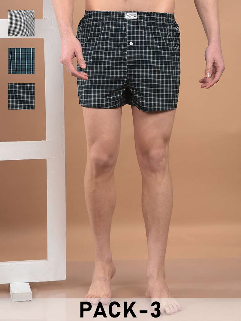men pack of 3 checkered regular fit boxer