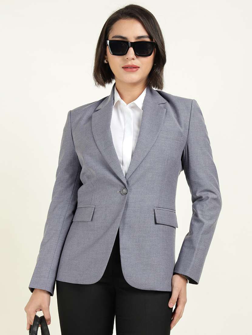 women solid long sleeve single breasted blazer