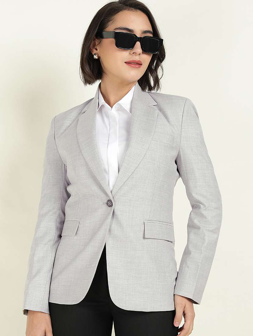 women solid long sleeve single breasted blazer