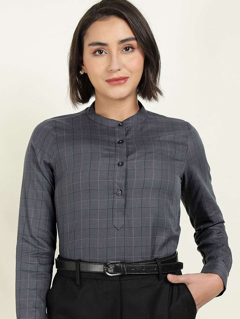 women mandarin collar long sleeve top