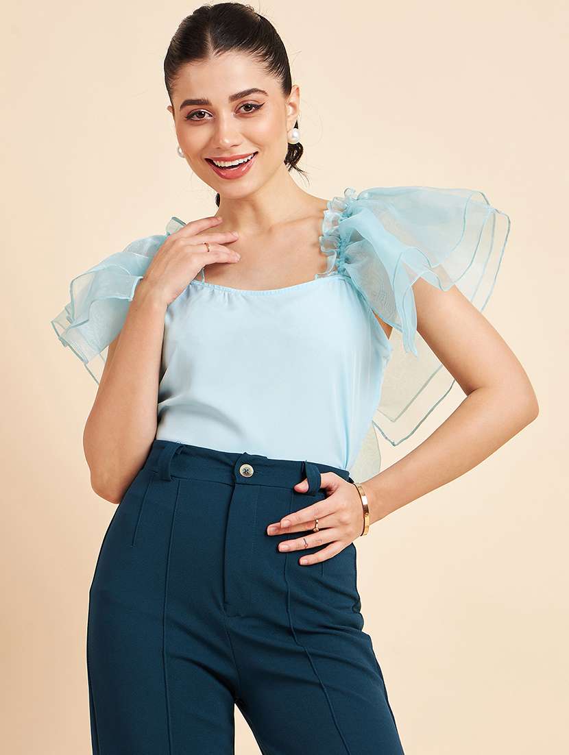 women solid flared sleeve top