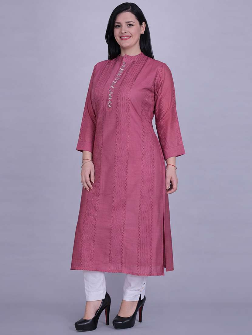 women self design three quarter sleeve straight kurta  - 22337774 -  Standard Image - 3
