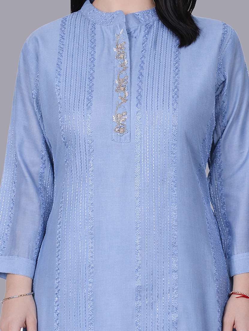women self design three quarter sleeve straight kurta  - 22337775 -  Standard Image - 5