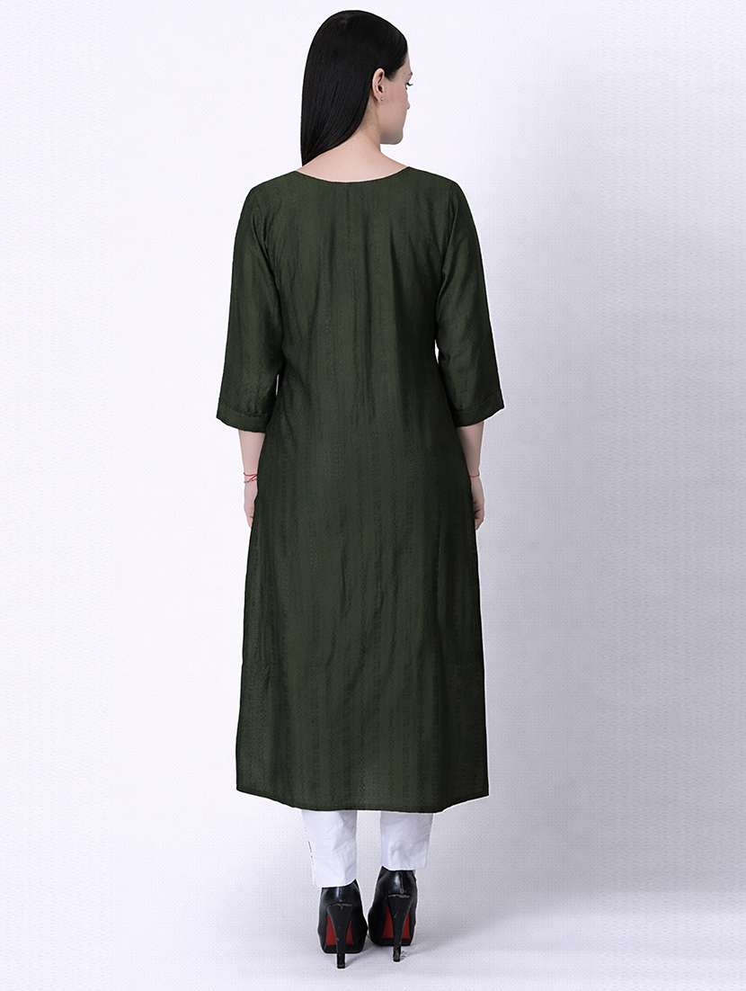 women self design three quarter sleeve straight kurta  - 22337776 -  Standard Image - 3