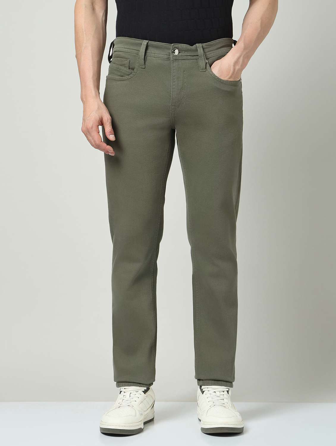 men plain mid rise full length jeans