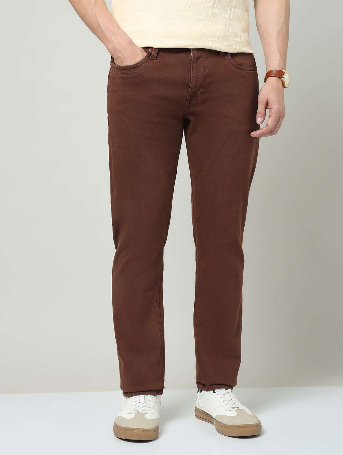 men plain mid rise full length jeans