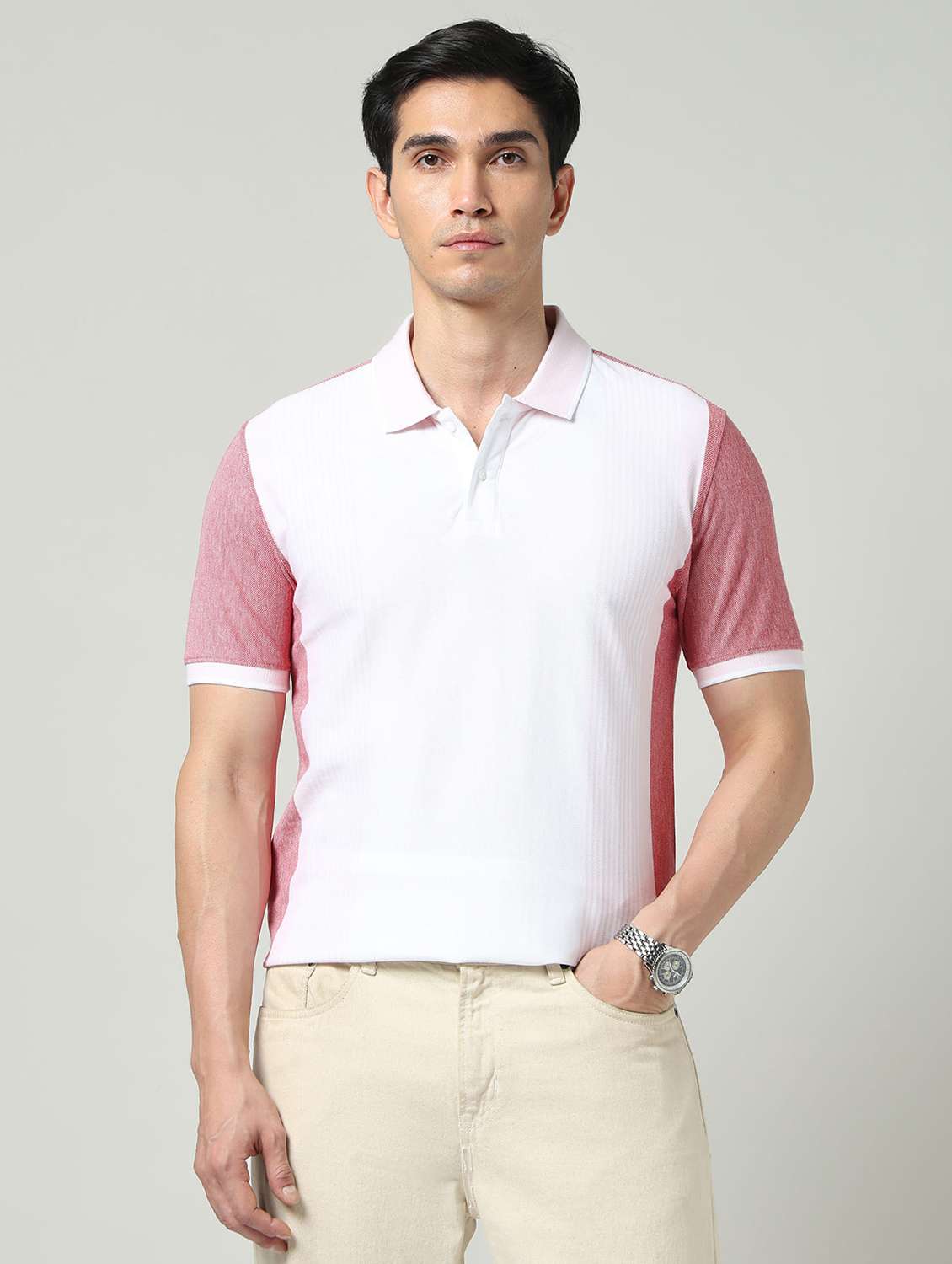 men color block short sleeve regular fit polo t-shirt