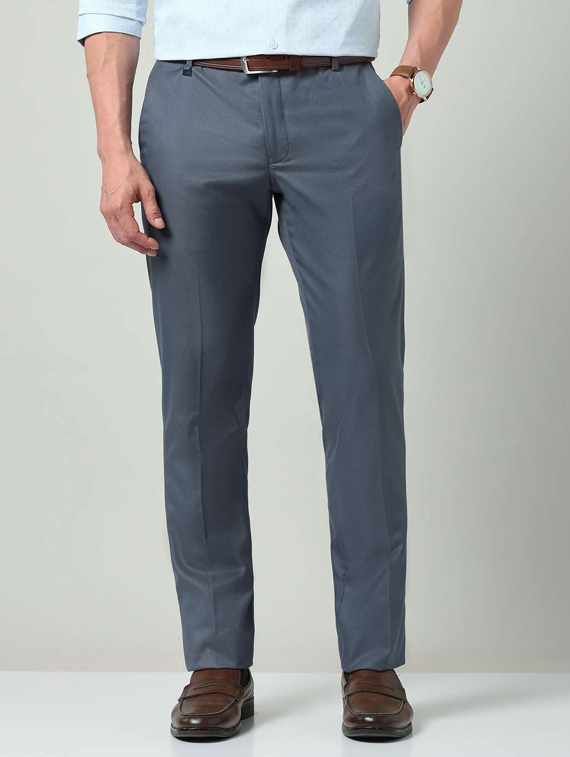 men solid mid rise flat front formal trouser