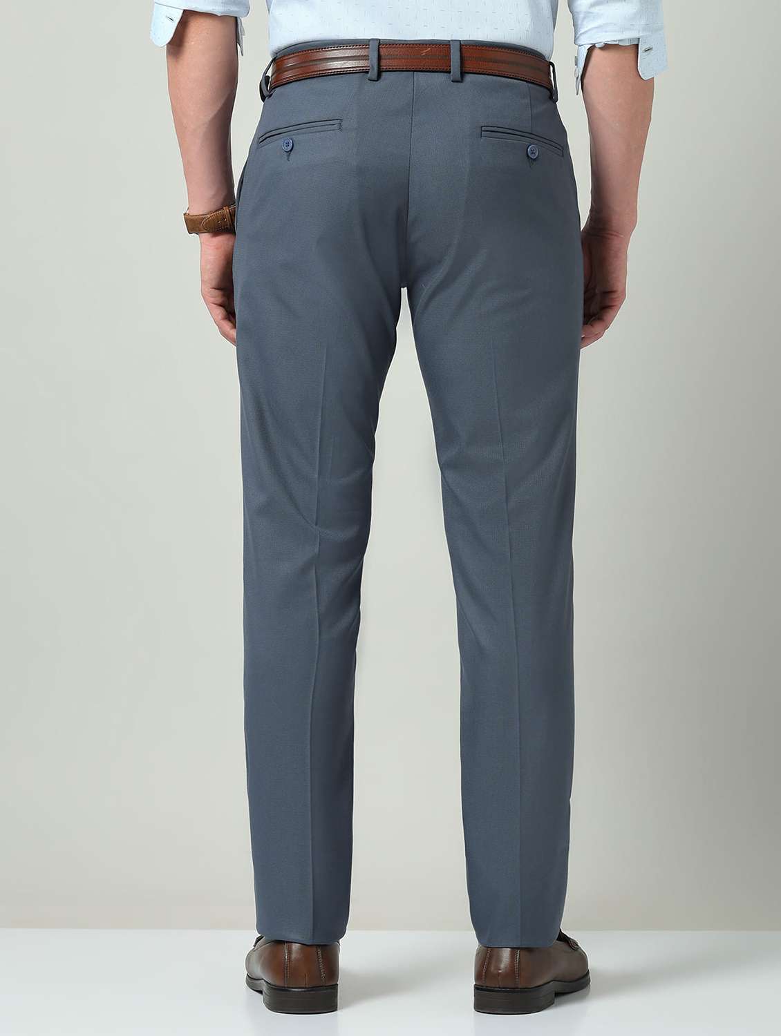 men solid mid rise flat front formal trouser - 22337972 -  Standard Image - 3