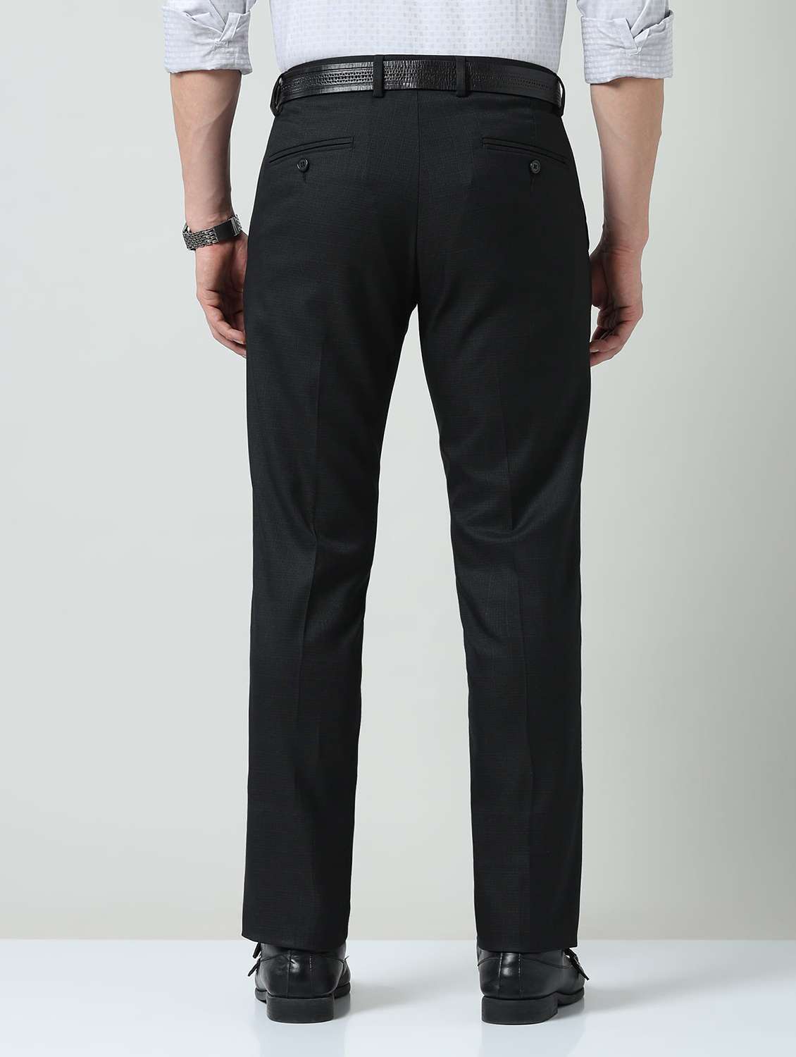 men solid mid rise flat front formal trouser - 22337976 -  Standard Image - 3