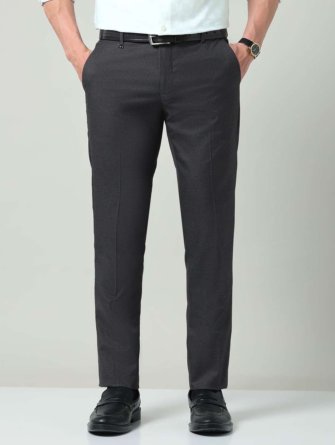 men striped mid rise flat front formal trouser