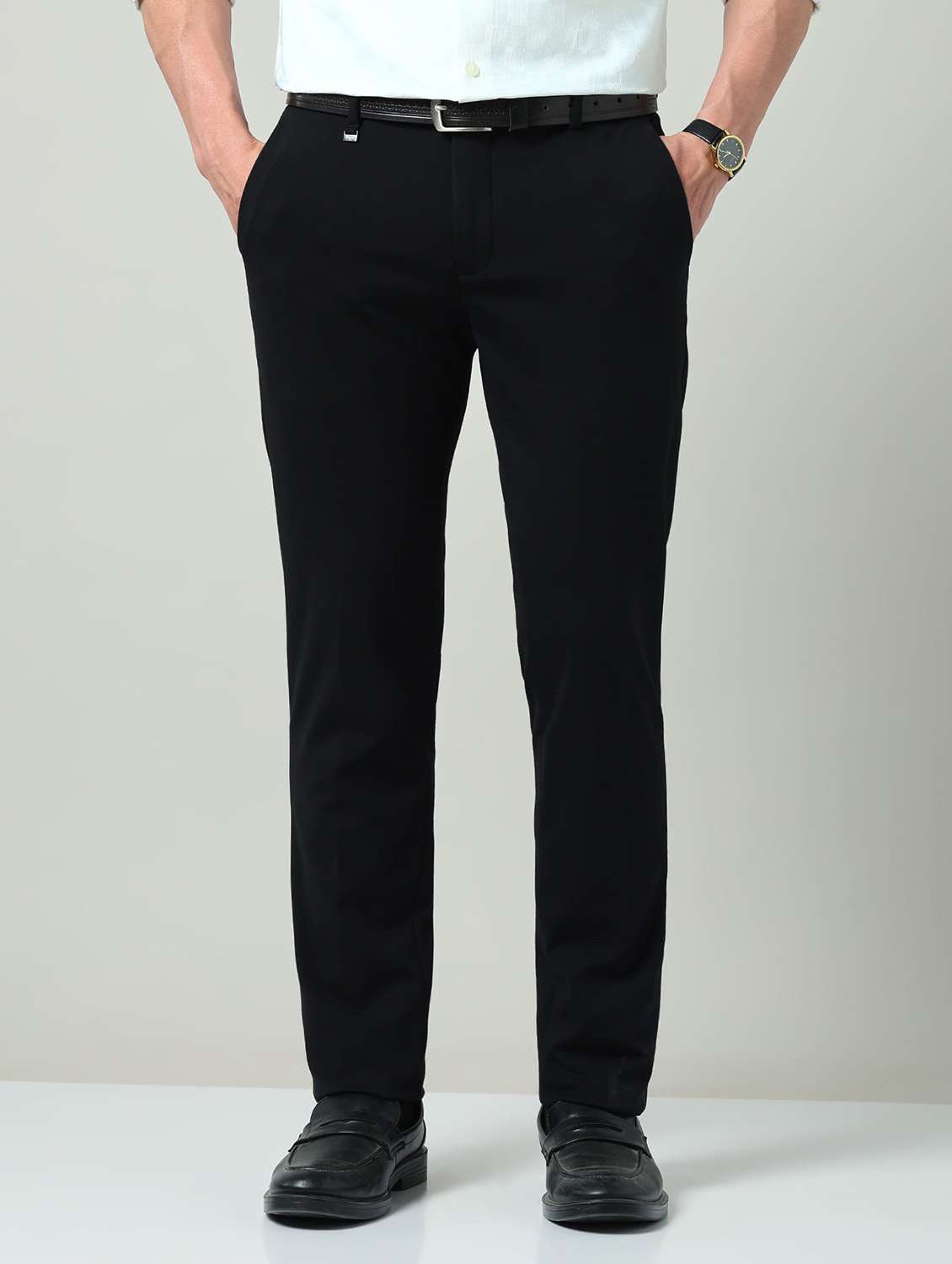 men solid mid rise flat front formal trouser