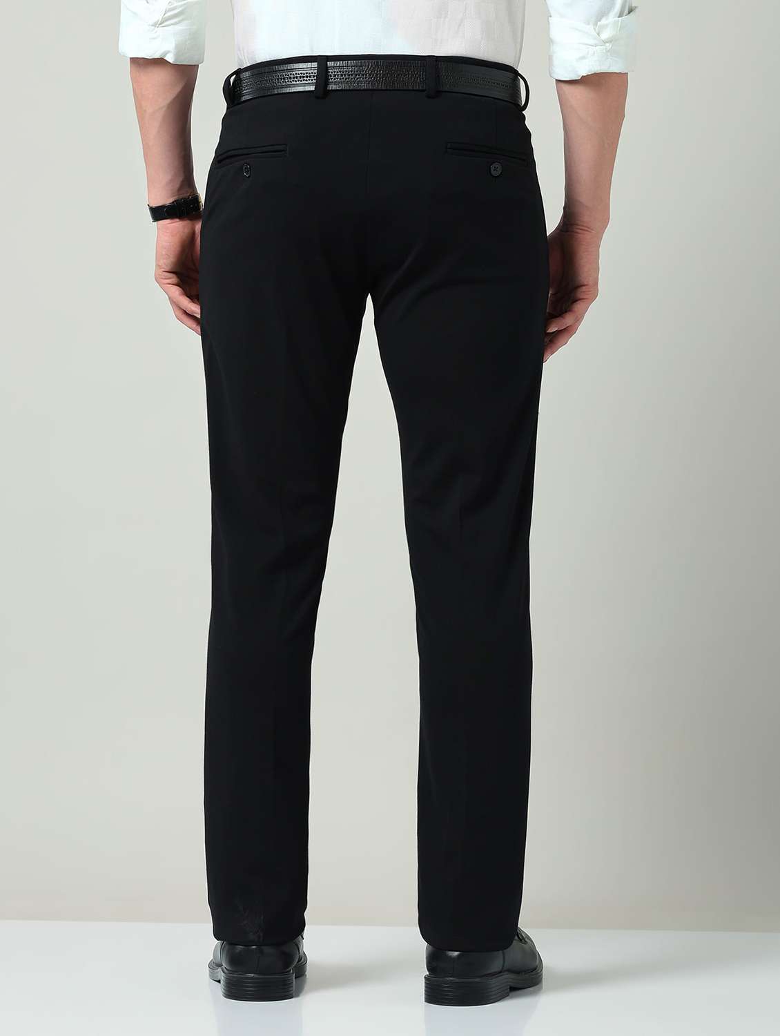 men solid mid rise flat front formal trouser - 22337978 -  Standard Image - 3