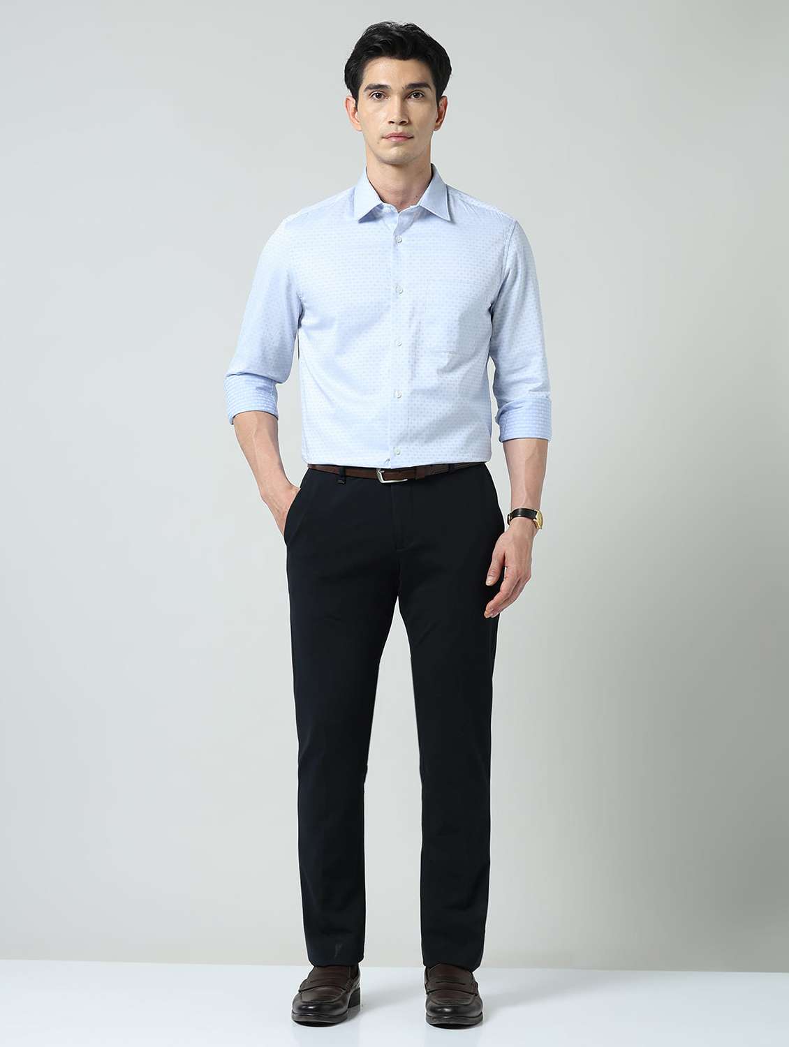 men solid mid rise flat front formal trouser - 22337979 -  Standard Image - 3