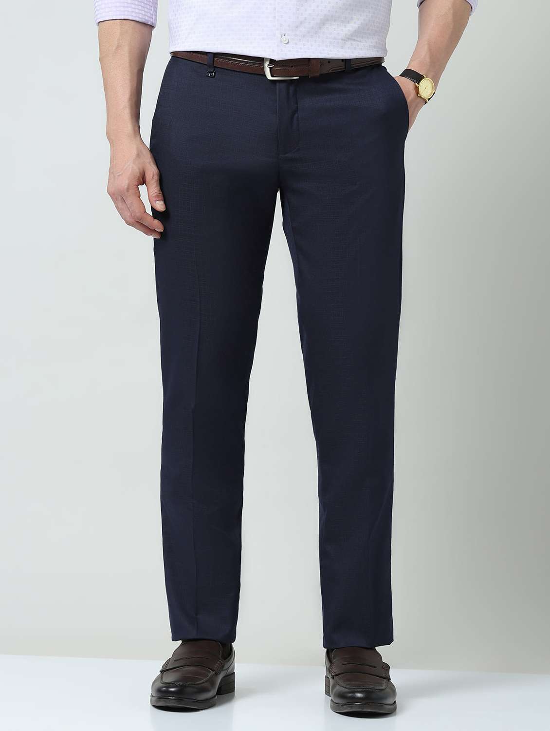men solid mid rise flat front formal trouser