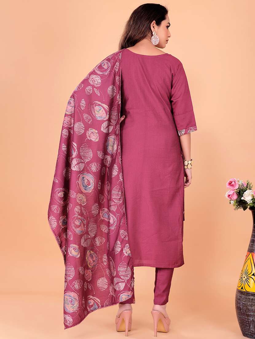 women solid three quarter sleeve kurta pant with dupatta set - 22338072 -  Standard Image - 3