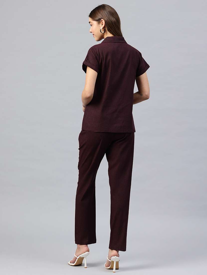women solid shirt and trouser co-ord set - 22338076 -  Standard Image - 3
