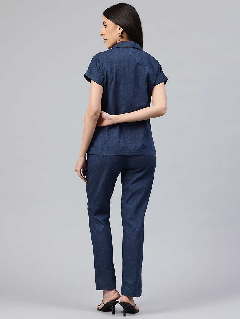 women solid shirt and trouser co-ord set - 22338077 -  Standard Image - 3