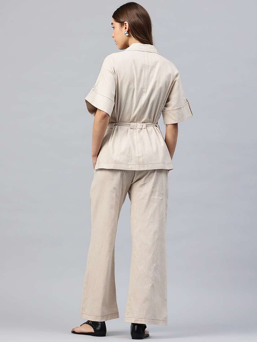 women solid shirt and trouser co-ord set - 22338080 -  Standard Image - 3