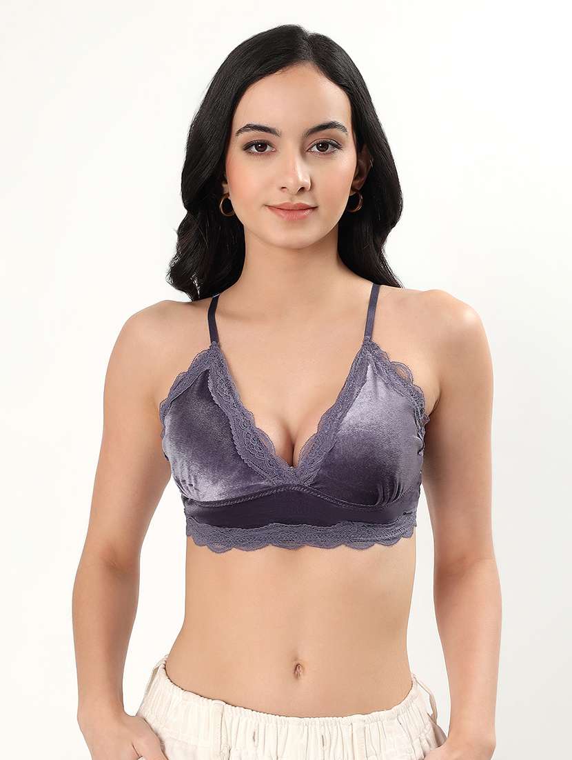 women solid lightly padded lace bralette 