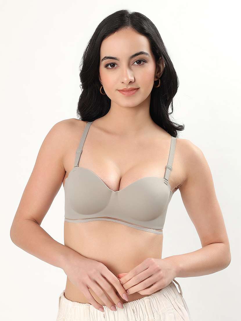 women solid padded balconette bra