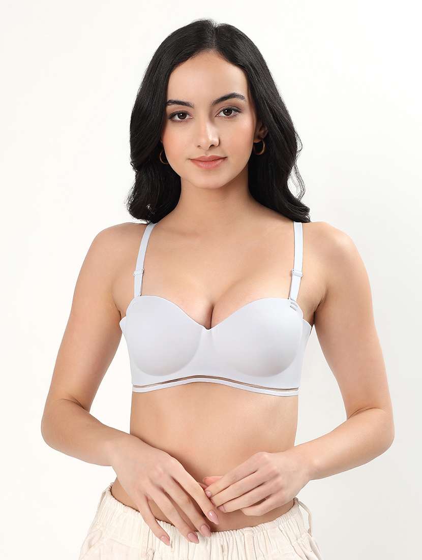 women solid padded balconette bra
