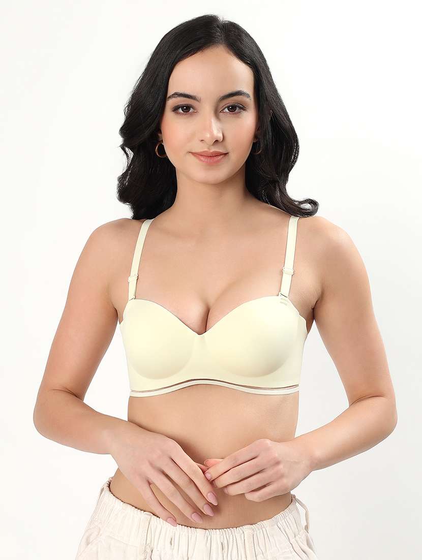 women solid padded balconette bra