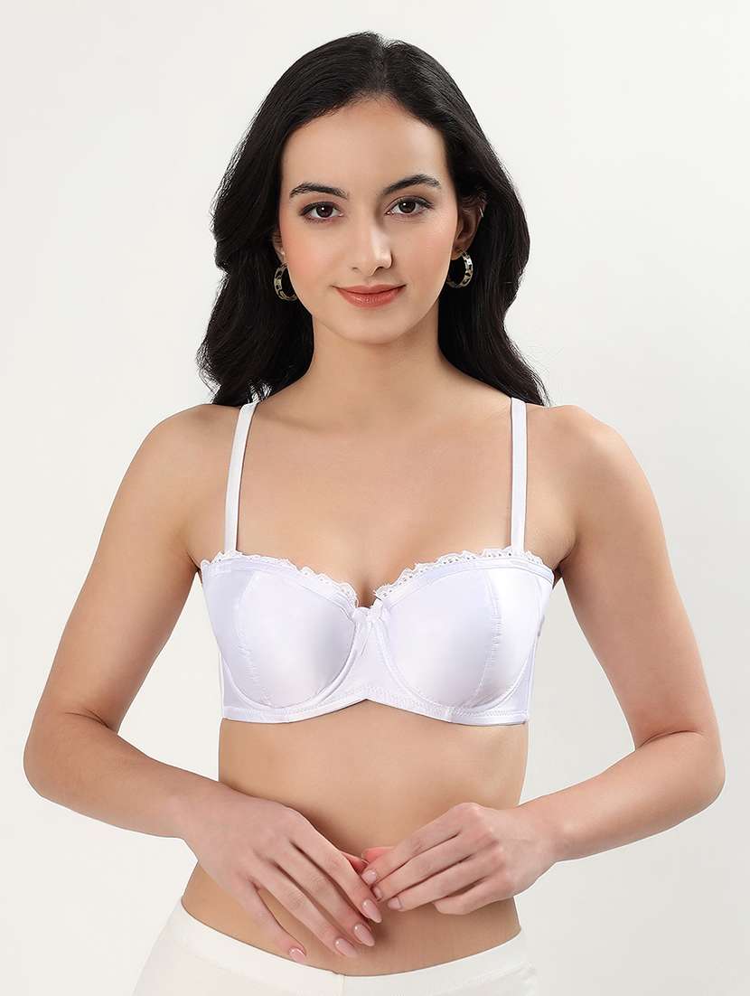women solid padded balconette bra